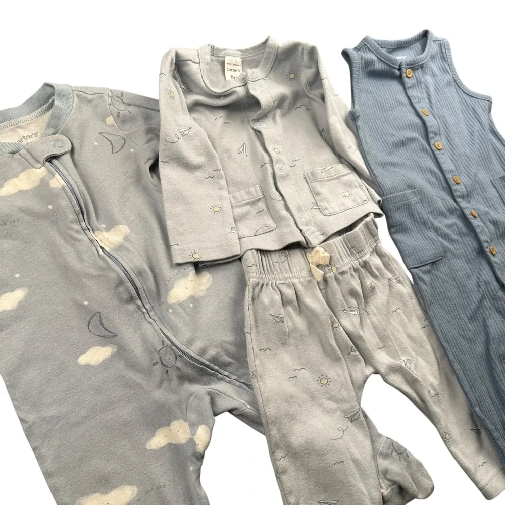 Carters‎ Baby Boys 6m Blue Cloud Pajama Footie Cardigan Pants Romper Outfit 291
